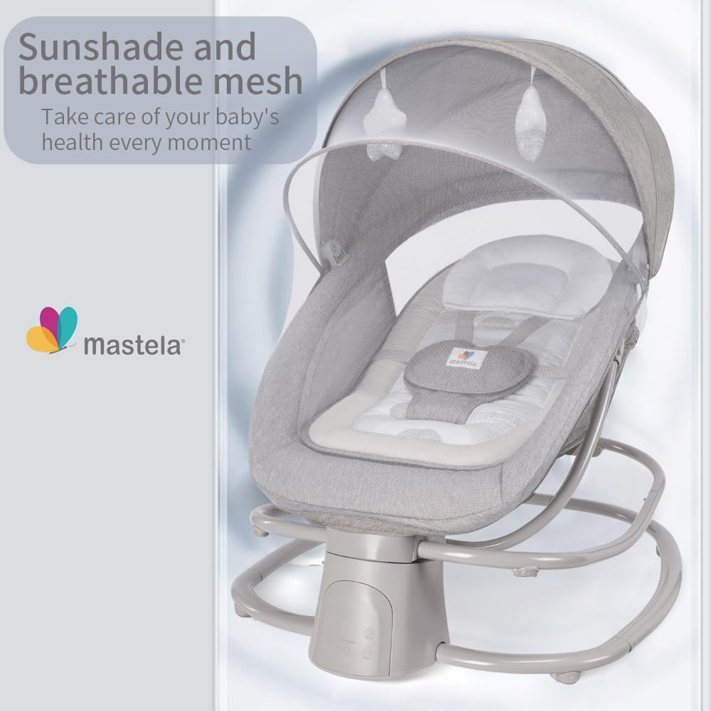 Mastela Baby for Infants Baby Bouncers with Dinner Plate 4-in-1 Adjustable backrest Bluetooth APP Usage and Control,Detachable Independent Rocking Chair