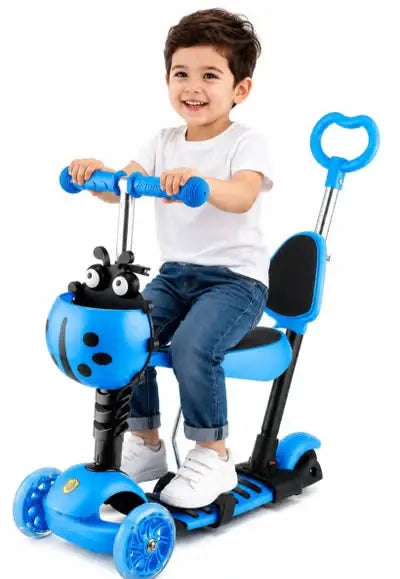 5-in-1 Kids Scooter with Removable Seat, Adjustable Height, and LED Light-Up Wheels - Blue