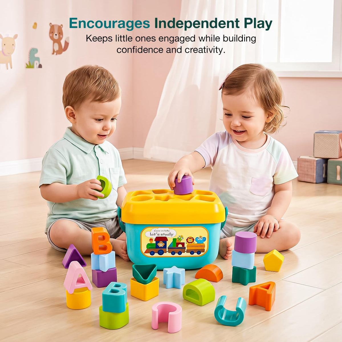 Shape-Sorting Cube Toy: Kids' Toy Storage Bucket with Handle, Shape Sorter and Alphabet Blocks | Educational Sorting and Stacking Cube for Toddlers (Ages 1+) and Boys