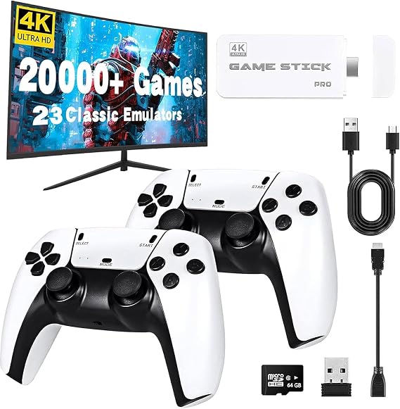 Retro Console with Over 20,000 Games - HDMI Retro Game Console for TV - Plug & Play with 2 Comfortable Controllers - Gift Idea for Family & Friends (White)