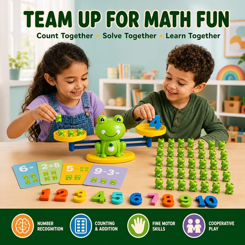 Happy Kiddo Frog Balance Educational Game – A number and counting game for kids featuring frog pieces, numbers, and flashcards – Develops concentration and math skills 🐸🔢