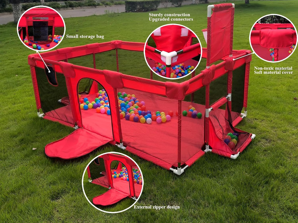 Let your child play safely and freely with the Happy Kiddo playpen and colorful ball pit.
