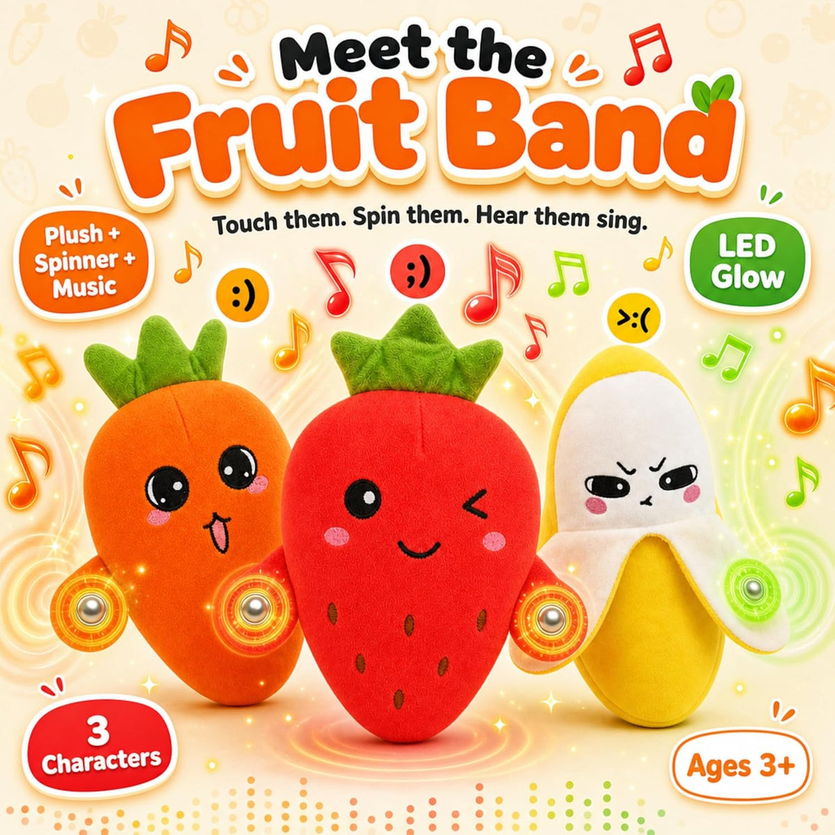 Happy Kiddo Interactive Musical Strawberry Plush Toy – Touch-Sensitive Sensory Piano Toy for Kids – Soft Educational Stuffed Gift – Strawberry Design