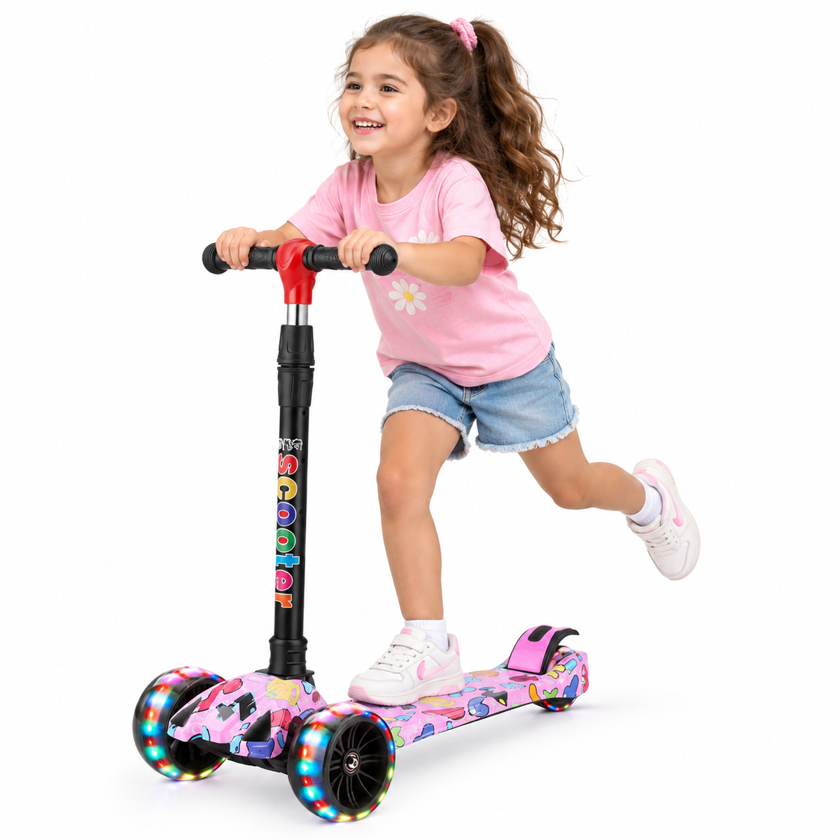 Modern 3-Wheel Kids Scooter - LED Lights - pink