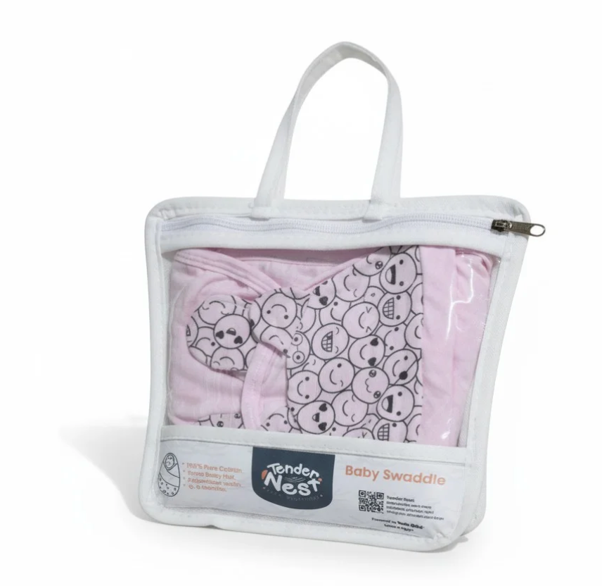 Baby Swaddle SMILEY Pink With Hat