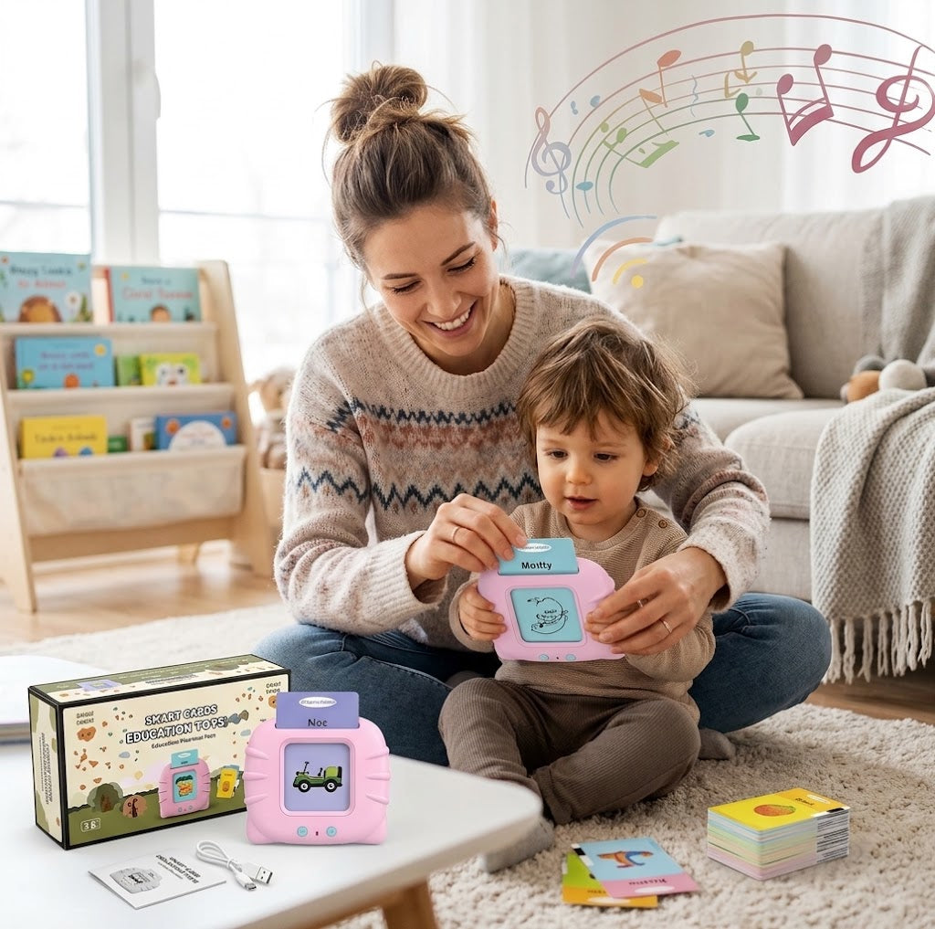 Educational talking flashcard game with an erasable drawing screen to develop your child's skills.