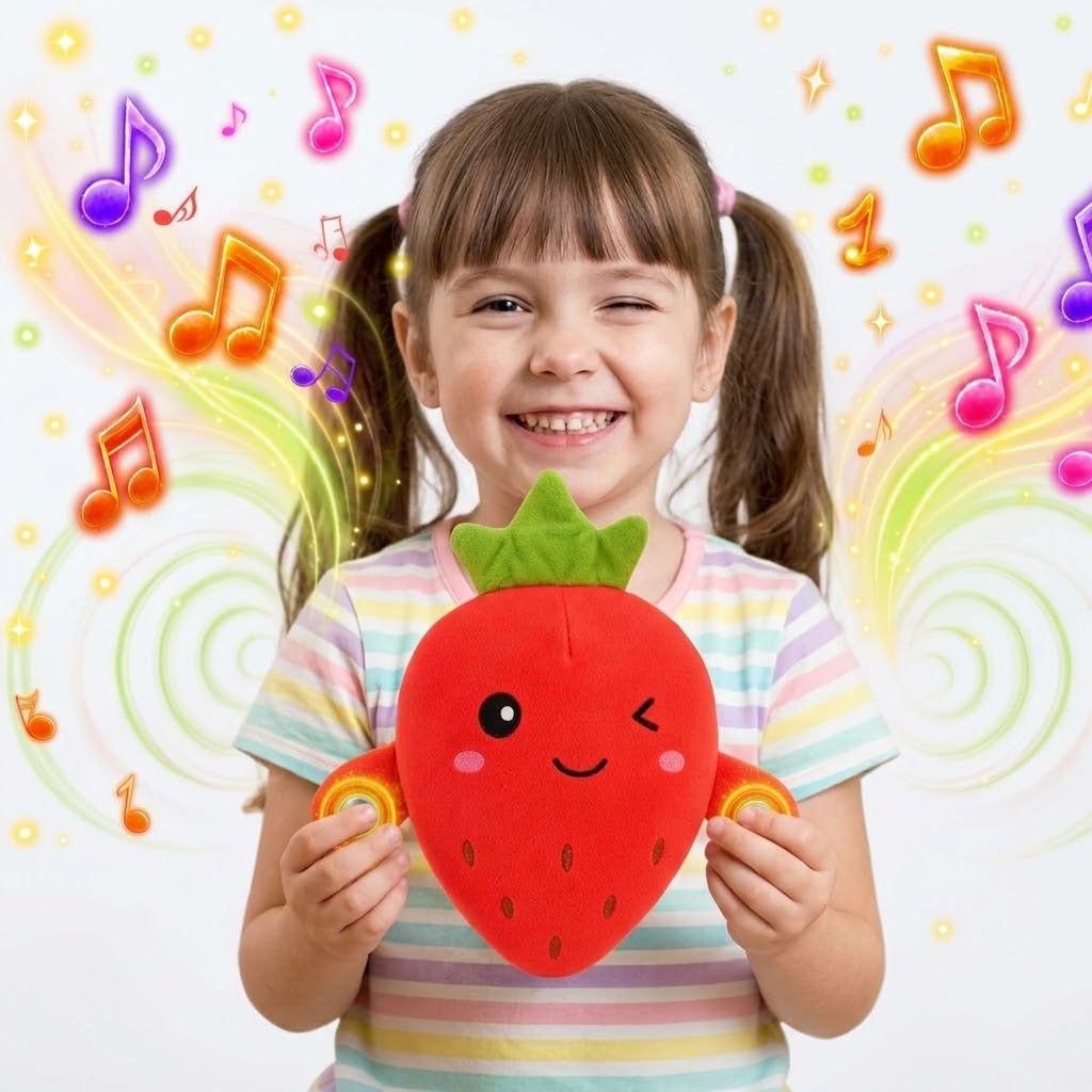 Happy Kiddo Interactive Musical Strawberry Plush Toy – Touch-Sensitive Sensory Piano Toy for Kids – Soft Educational Stuffed Gift – Strawberry Design