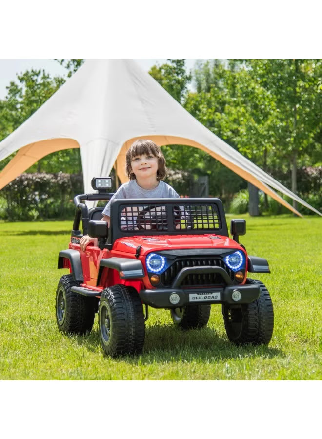 12V Kids' Ride-On Car with a Durable Jeep-Style Design and Remote Control – Red. The Perfect Choice and Gift for Your Child from Happy Kiddo.