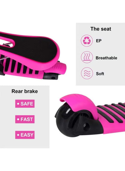 Happy Kiddo Magic Scooter for Kids 🛴✨ – Cute ladybug design with a push handle and wheels that light up while moving PINK !