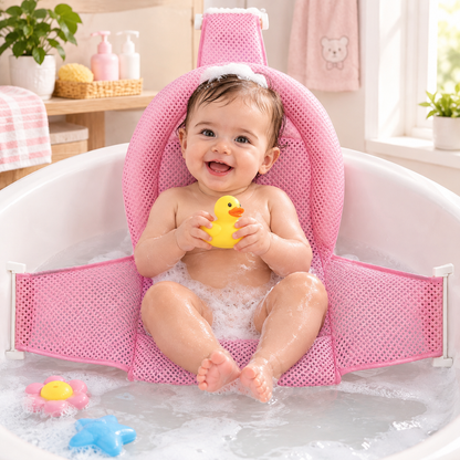 🛁 Safe Mesh Baby Bath Cushion – Comfort, safety, and unrestrained fun! In pink, from Happy Kiddo! 👶✨