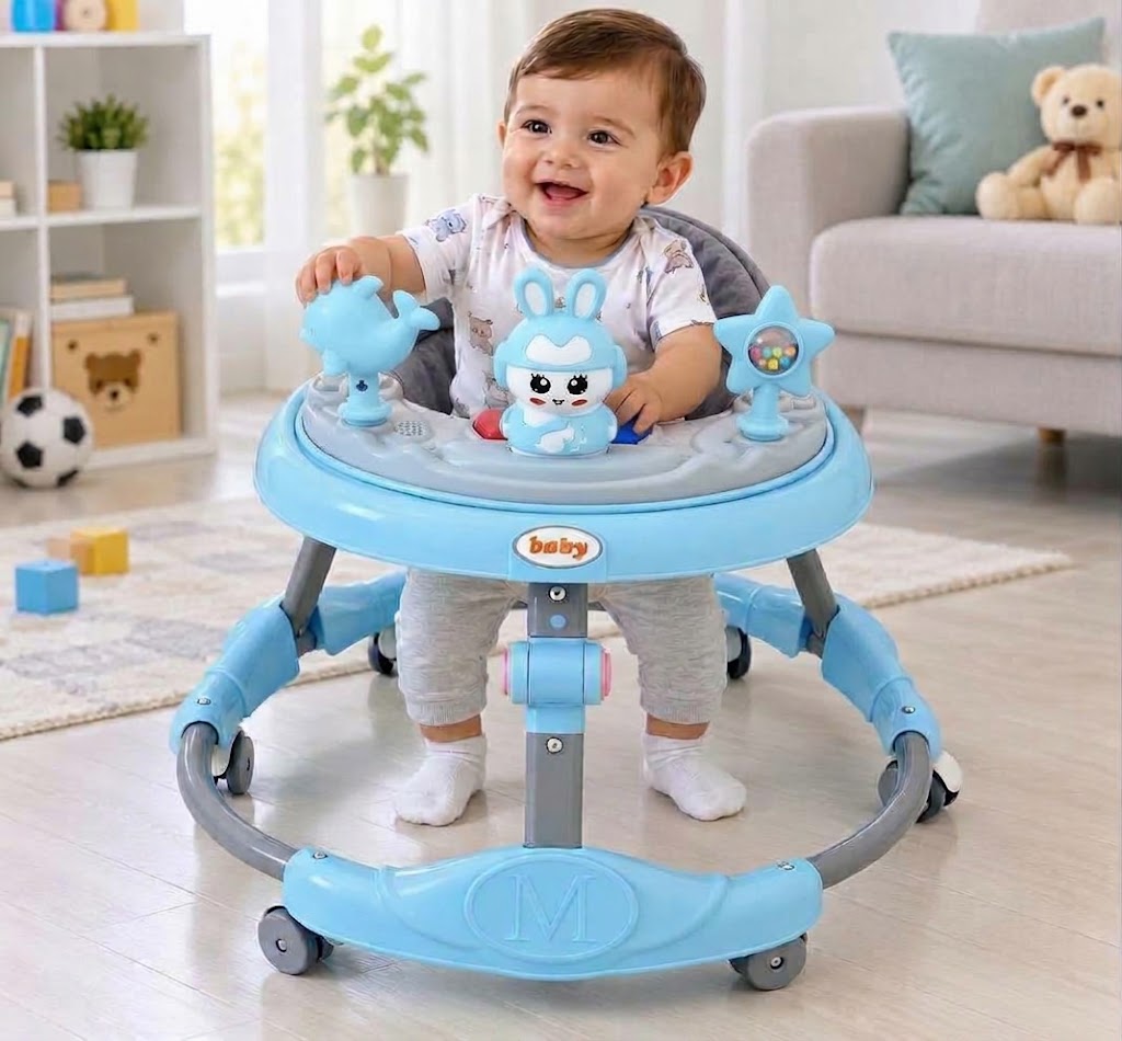 Happy Kiddo Interactive Baby Walker with a Bunny Design and Fun Toys 🐰🩵