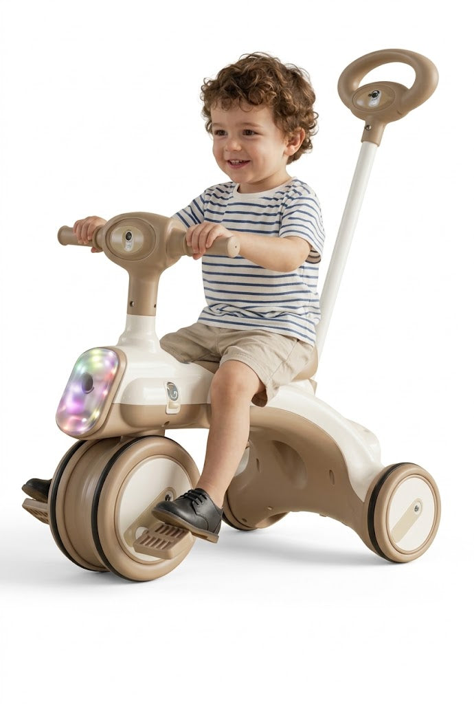 Ensure your child's safety and enjoy easy control during outings with the upgraded children's tricycle from Happy Kiddo, featuring a distinctive design.