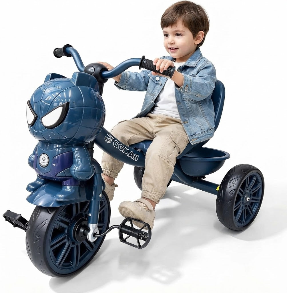 Happy Kiddo Children's Tricycle with a Practical Rear Basket – For Fun and Adventure(Dark Blue)