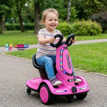A multifunctional electric scooter for children; a four-wheeled electric scooter for little ones featuring a two-wheel drive system, as well as sound and light effects; suitable for children aged 3 to 7 years.