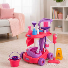 Happy Kiddo Kids' Cleaning Playset with Trolley, Broom, Mop, and Accessories – Educational Toy