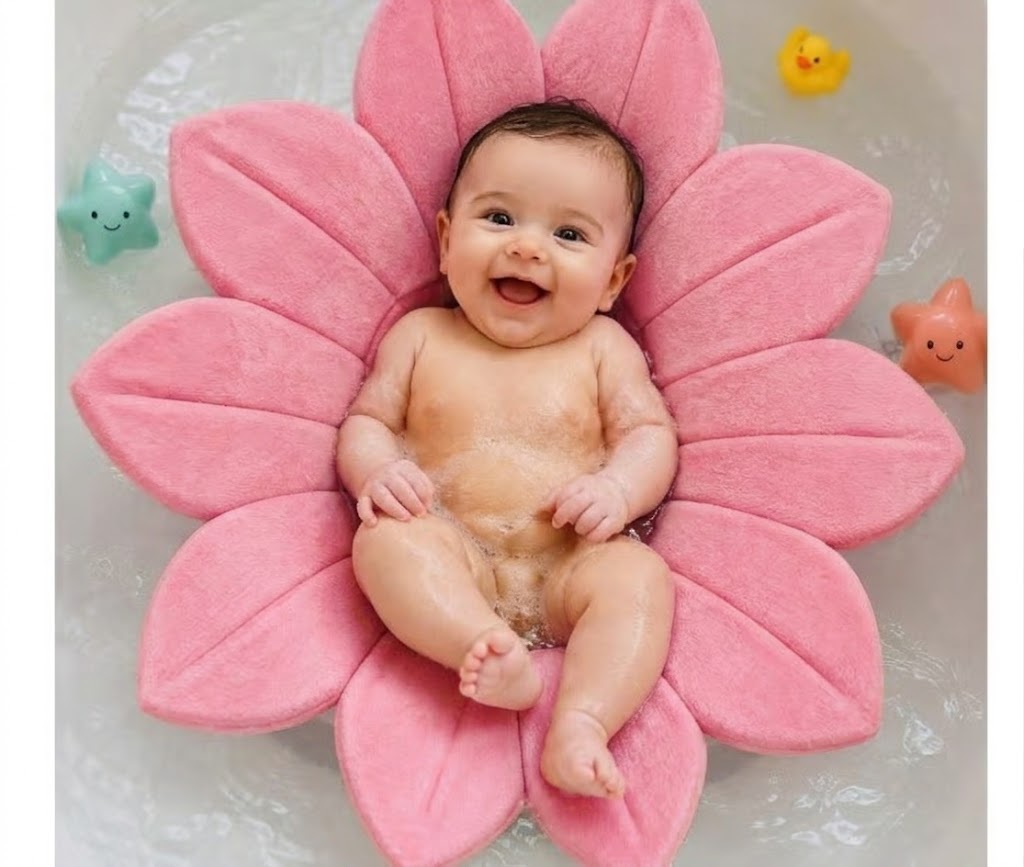 🌸 Baby Bath Sponge Cushion (Flower-Shaped) – Soft, comfortable, and completely safe! Pink! 👶✨