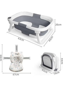 Foldable Baby Bath Tub with Cushion – Grey