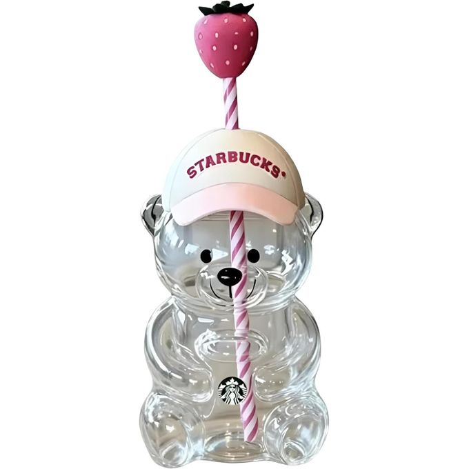 🍓 Cute Teddy Bear Bottle/Cup with a Strawberry Straw! From Happy Kiddo 🍓