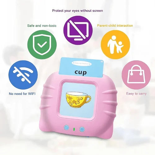 Educational talking flashcard game with an erasable drawing screen to develop your child's skills.