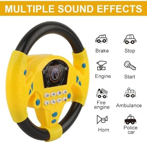 Happy Kiddo Steering Wheel Toy | Kids' Car Steering Wheel | Portable Driving Simulator Console with Music for Backseat Play | Steering Wheel Toy | Gift-Ready Steering Wheel Toy