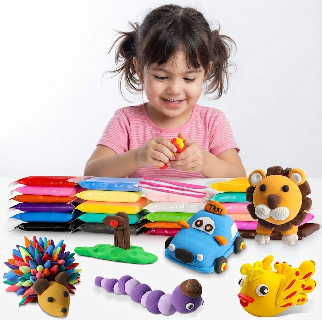 Happy Kiddo comprehensive creative clay set features 24 pieces of clay—a world of art and fun right in your child's hands!