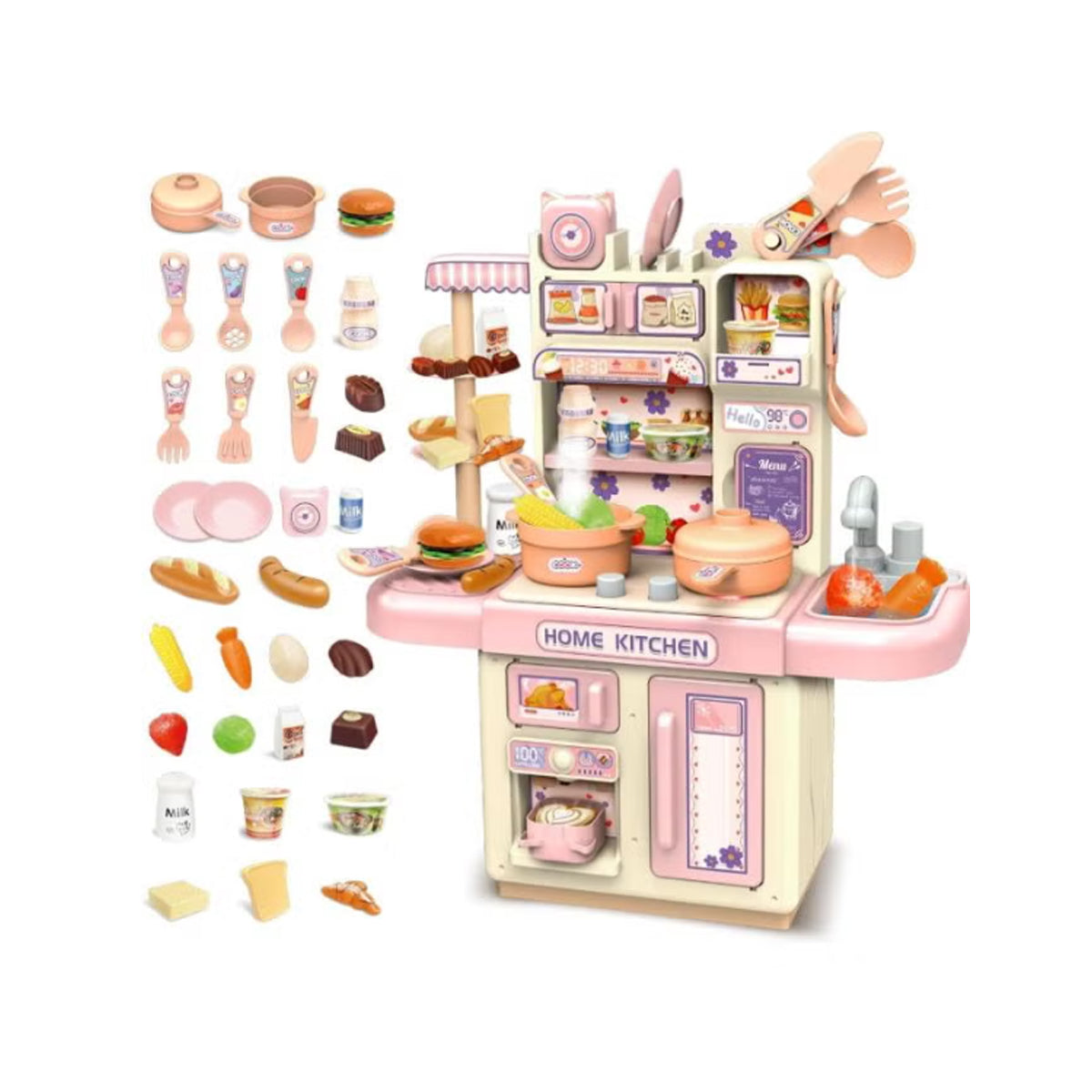 Happy Kiddo 36-Piece Kids' Kitchen Playset | Pretend Cooking Toys | Pink