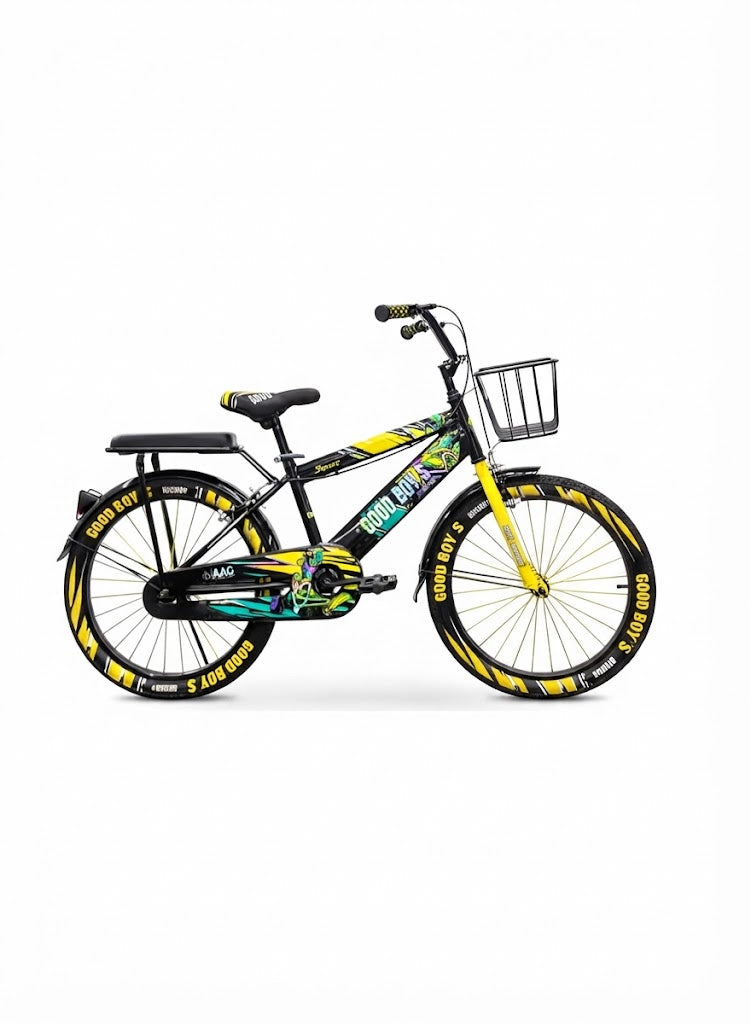Good Boy Kids Bike, 20 Inches wheels size Children Bikes for Boys Girls Age 3-8 Years w/Training Wheels, Handbrake, Coaster Brake & Removable Basket, Kids Bicycle of YELLOW color