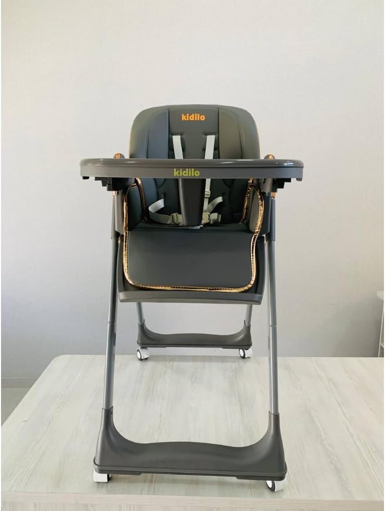 The Kidilo high chair features a modern design and an elegant gray color, providing comfort and safety for your child during mealtime. It is equipped with a comfortable, padded seat and a safety harness to keep the child secure (Gray).