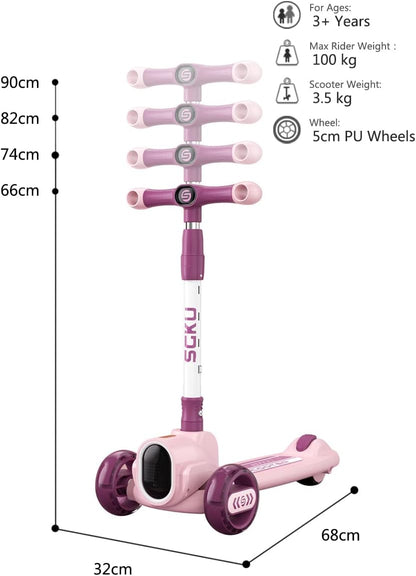 🛴 Happy Kiddo’s smart, light-up kids’ scooter—featuring a fun, attractive design in an elegant mauve color 🛴