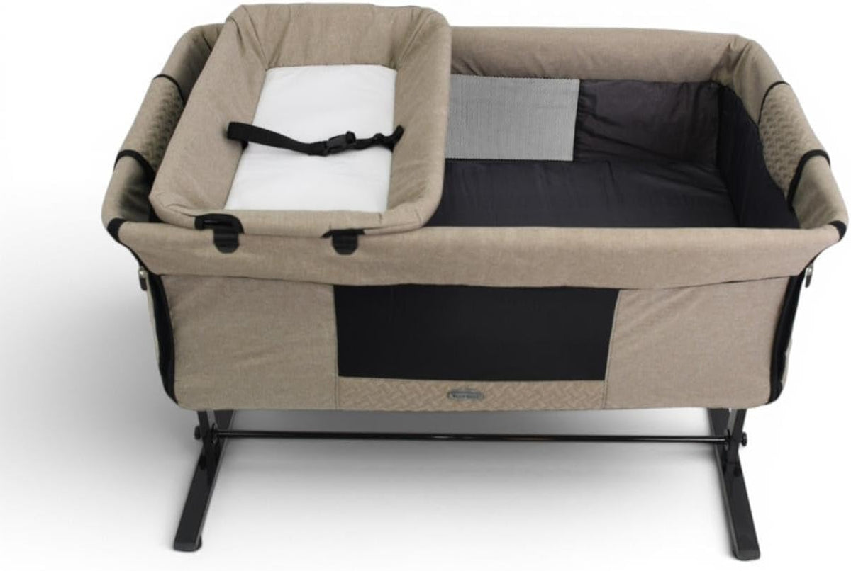 2-in-1 Baby Bassinet and Bedside Sleeper with Changing Table, Adjustable Height, and Breathable Mesh.(Beige) BY Happy Kiddo