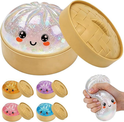Kawaii Steamed Bun Stress-Relief Toys (Glitter Steamed Bun Stress Toy Set) 🥟✨