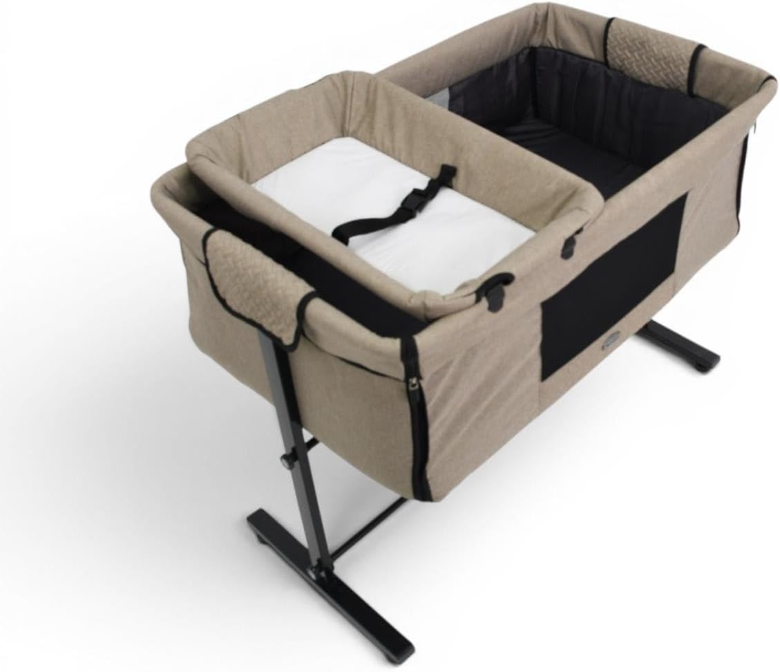 2-in-1 Baby Bassinet and Bedside Sleeper with Changing Table, Adjustable Height, and Breathable Mesh.(Beige) BY Happy Kiddo