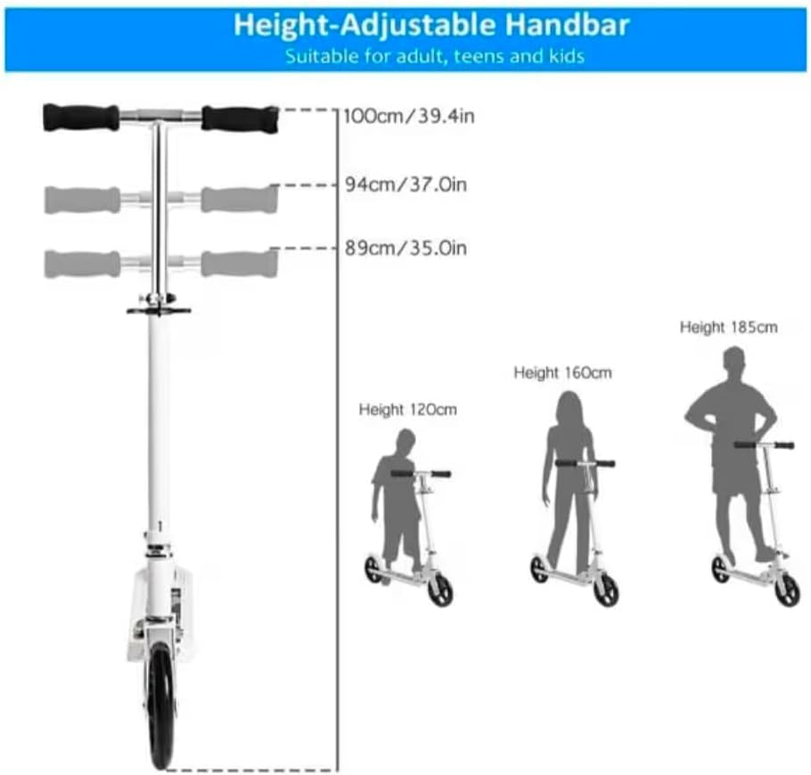 Cool Baby Metal Scooter – Large, Versatile, Foldable Scooter – Adjustable, Featuring a Non-Slip Deck and Wear-Resistant Wheels – Suitable for Children and Adults (Ages 3 and Up) | Supports Weight Up to 120 kg (Color: White)