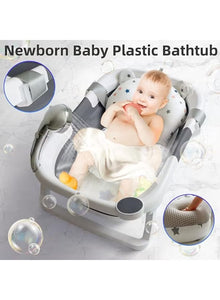 Foldable Baby Bath Tub with Cushion – Grey