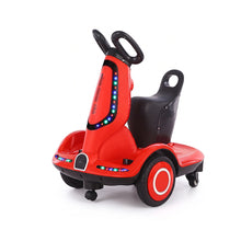 Kids' electric scooter with 4 wheels, 360-degree rotation, and LED lights – 6V rechargeable battery – Red color