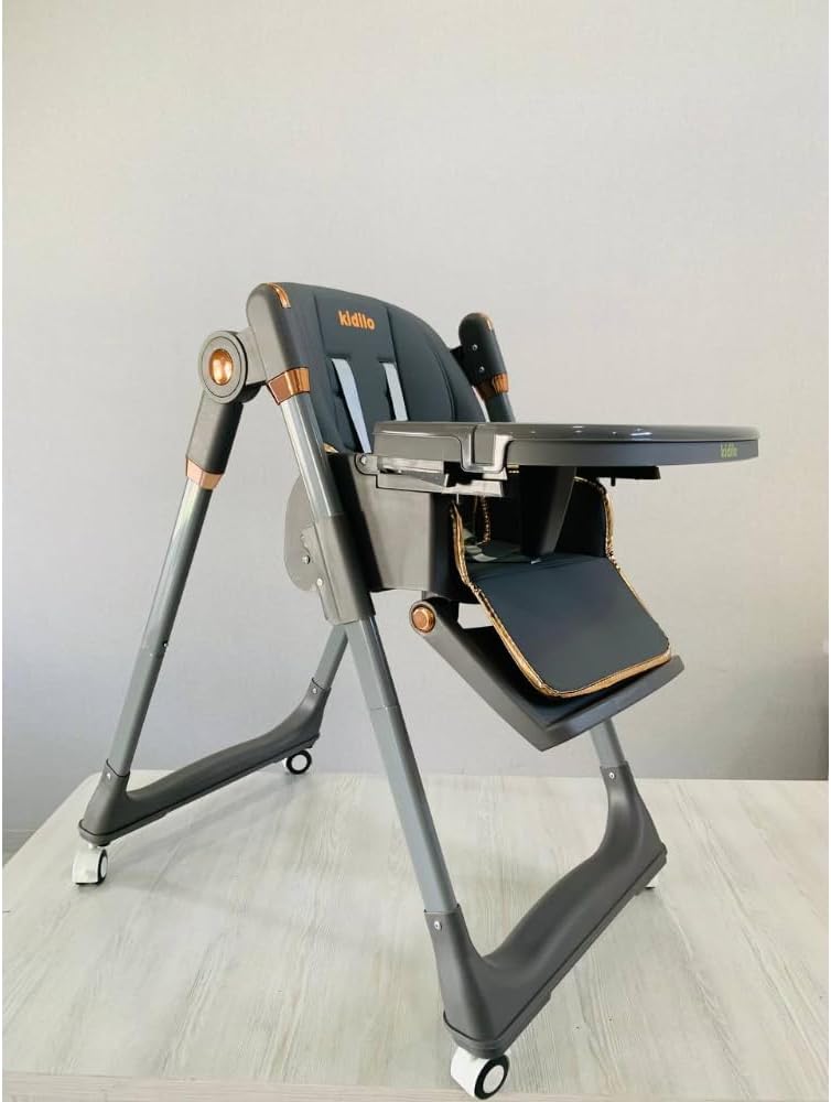 The Kidilo high chair features a modern design and an elegant gray color, providing comfort and safety for your child during mealtime. It is equipped with a comfortable, padded seat and a safety harness to keep the child secure (Gray).