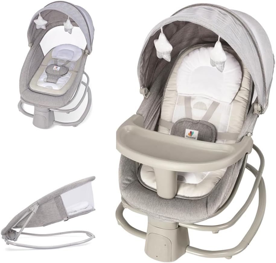 Mastela Baby for Infants Baby Bouncers with Dinner Plate 4-in-1 Adjustable backrest Bluetooth APP Usage and Control,Detachable Independent Rocking Chair