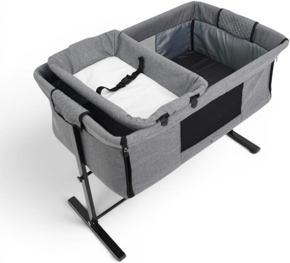2-in-1 Baby Bassinet and Bedside Sleeper with Changing Table, Adjustable Height, and Breathable Mesh.(Light Gray) BY Happy Kiddo