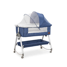 Kidlio 3-in-1 Co-Sleeping Baby Bed – Adjustable Tilt and Height, Includes Soft Mattress and Mosquito Net, 4 Wheels; Suitable for Ages 1 to 36 Months (Blue)