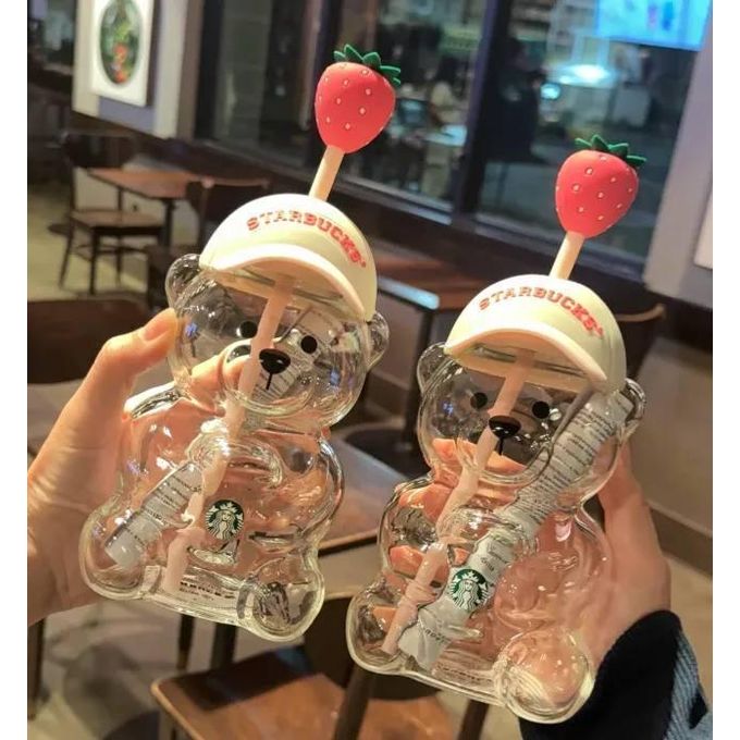 🍓 Cute Teddy Bear Bottle/Cup with a Strawberry Straw! From Happy Kiddo 🍓