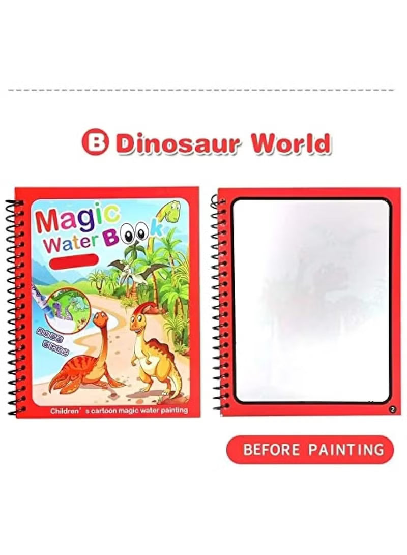 Magical Watercolor Book for Kids, Endless Fun with Water (Pack of 4 Books) Reusable Watercolor Painting Board with Large Water Pen, Aqua Doodle Birthday Gift