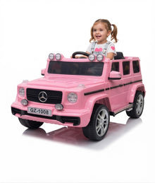 Electric ride-on car for kids featuring the luxurious Mercedes-Benz G-Class design—the perfect gift for your child—in a vibrant pink color.