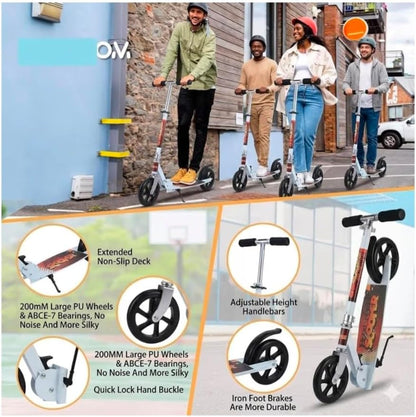 Cool Baby Metal Scooter – Large, Versatile, Foldable Scooter – Adjustable, Featuring a Non-Slip Deck and Wear-Resistant Wheels – Suitable for Children and Adults (Ages 3 and Up) | Supports Weight Up to 120 kg (Color: White)