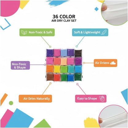 Happy Kiddo 36-Color Non-Toxic Air-Dry Clay Set – Soft, Lightweight Magic Clay for Creative Crafts and Modeling Fun
