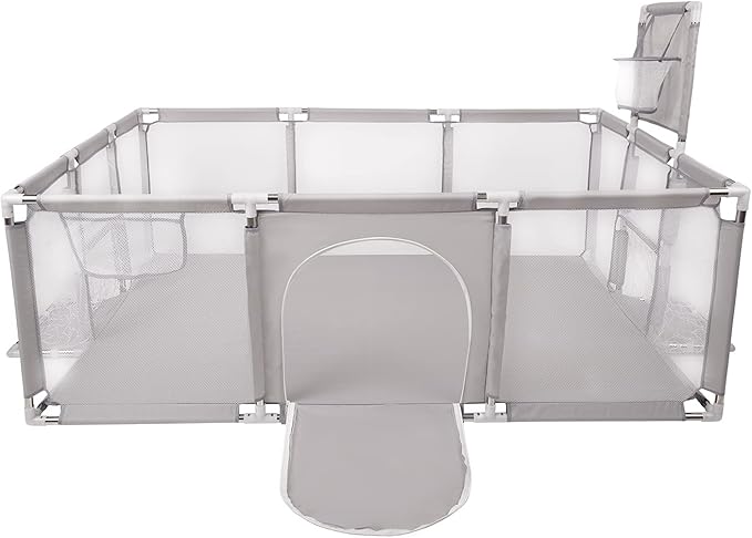 Selonis Baby Playpen Big Size Playground No Balls for Kids, Grey