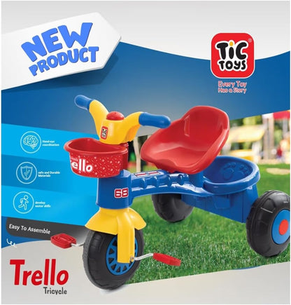 TicToys Trello Kids Tricycle – Durable 3-Wheel Pedal Bike with Storage Bucket, Bell & Anti-Slip Tires – Ages 2 to 6 Years (Blue)