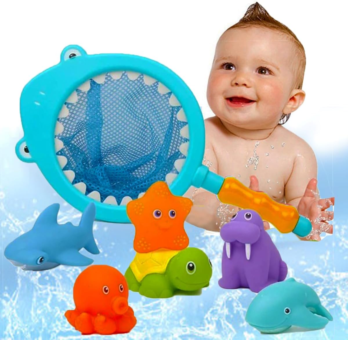 Happy Kiddo 7-Piece Baby Bath Toy Set – Color-Changing Bathtub Toys for Toddlers, Featuring Water-Spraying and Sound Effects, Plus Soft Sea-Life Accessories.