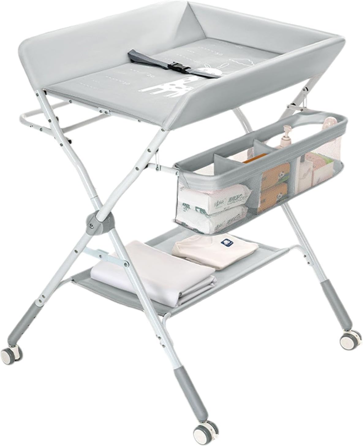 Diaper Changing Table, Foldable, Diaper Changing, Diaper Table, Portable Storage, Comes with Wheels, Baby Care, Bedroom, Diaper Changing Table, Diaper Changing Table, Side Rack, Storage Shelf, Nursery