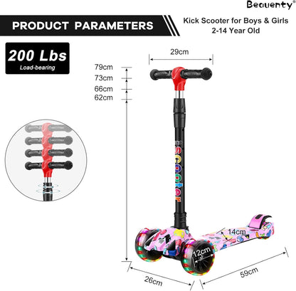 Classic 3-Wheel Kids' Scooter – Fun Graffiti Design and Eye-Catching LED Lights