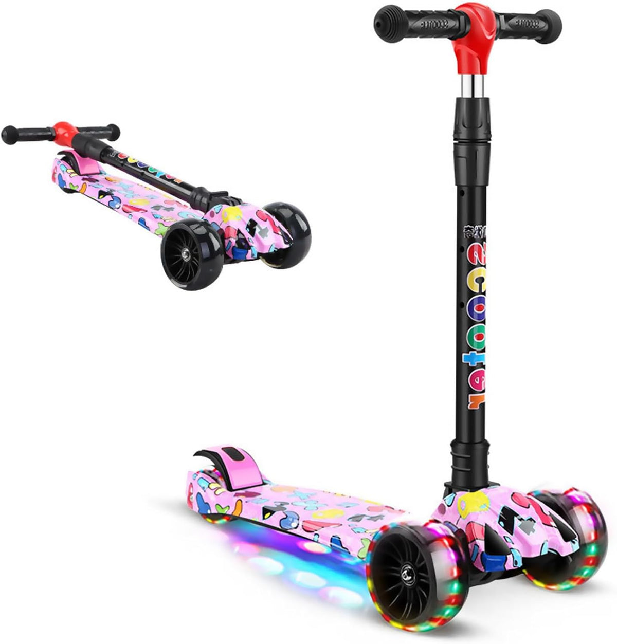 Classic 3-Wheel Kids' Scooter – Fun Graffiti Design and Eye-Catching LED Lights